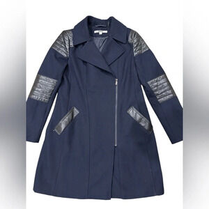 DKNY wool blend coat navy with black great condition size 12 asymmetrical